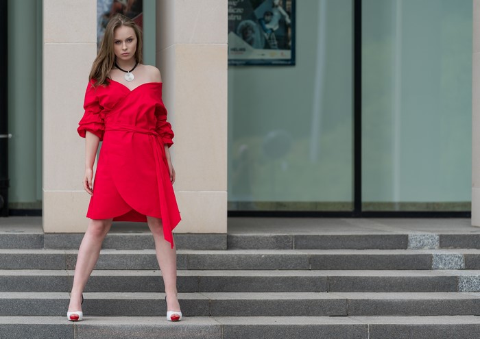 Emilia Piotrowska in a red dress