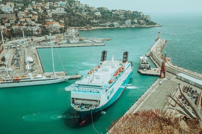 Ferry and yachts in Nice, France