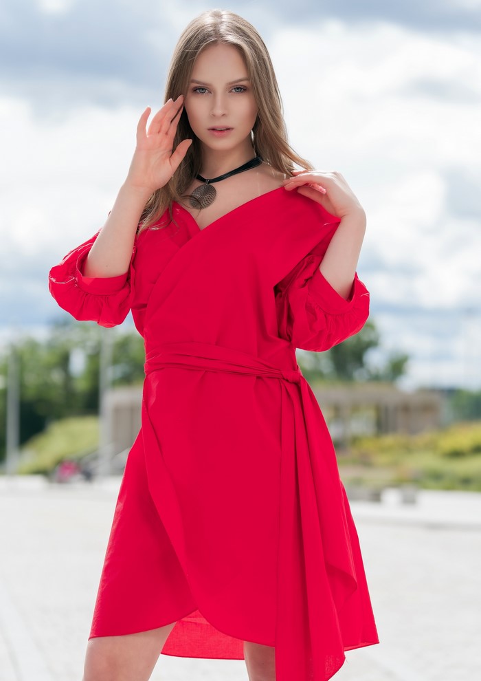 Emilia Piotrowska in a red dress