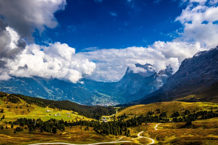 Jungfrau Mountains in the Swiss Alps with Clouds