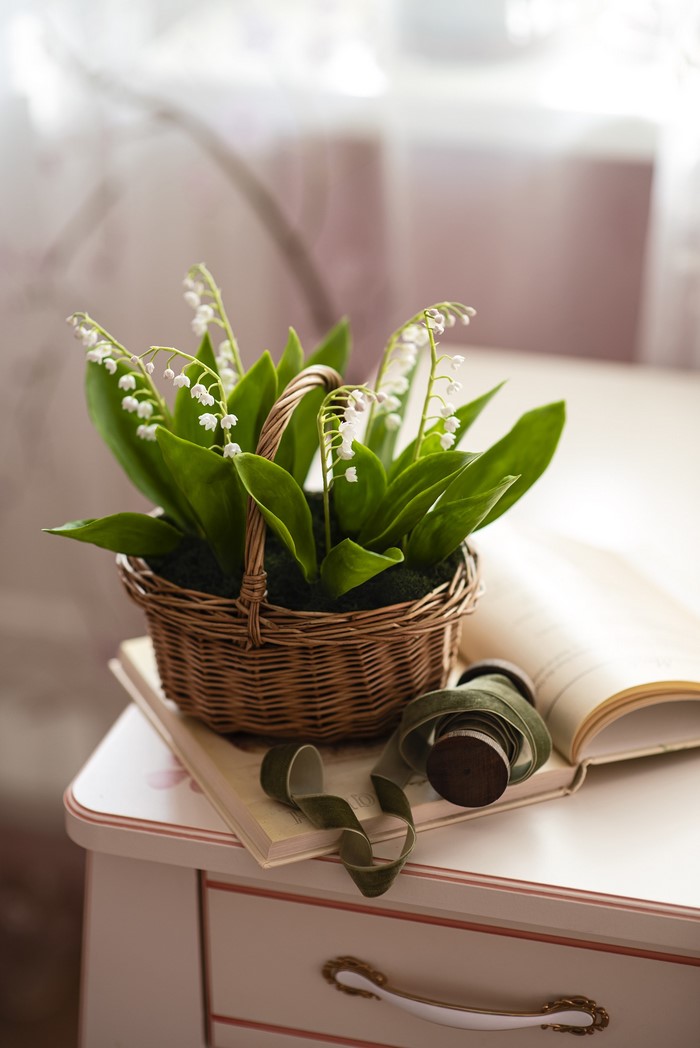 Basket of Lilies of the Valley on a Table