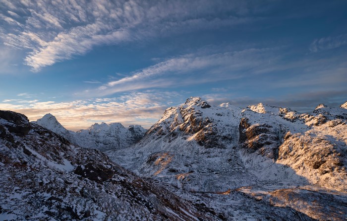 Snowy Mountains in Lofoten, Norway