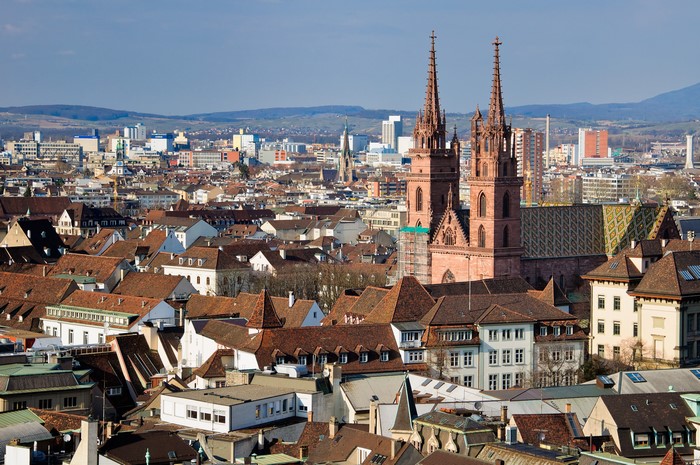 Basel Cathedral and cityscape, Switzerland