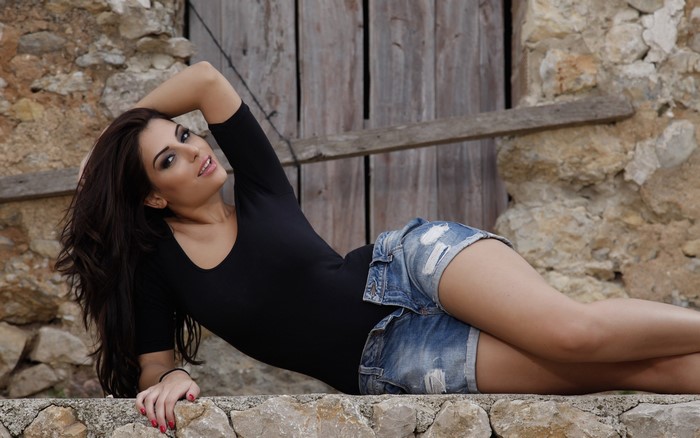 Charlotte Springer Lying Down in Denim Shorts 4K