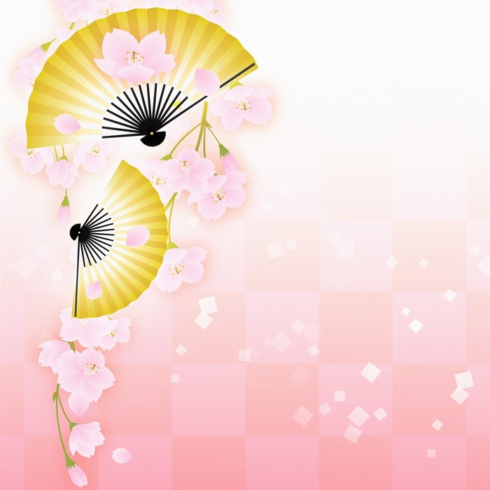 Sakura branches with golden fans