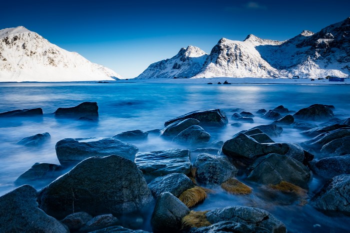Skagsanden Beach Lofoten Norway Mountains and Stones