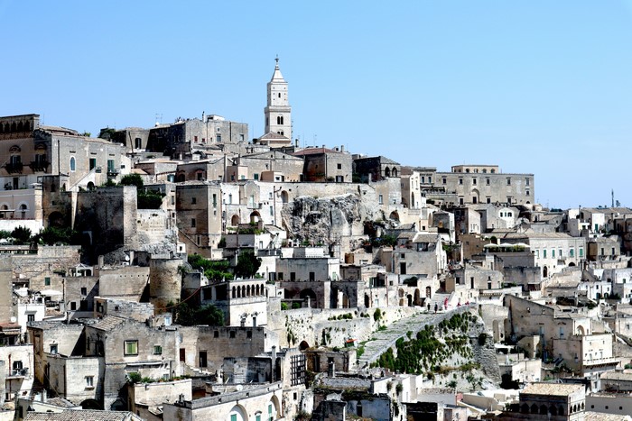 Matera, Basilicata, Italy with a tower