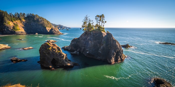 Oregon Coast with Rocky Islands and Trees