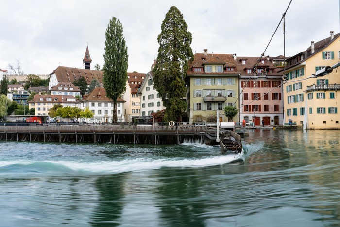 Houses on the River in Lucerne, Switzerland