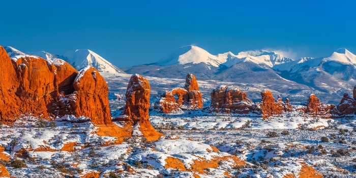 Arches National Park Utah USA Snow Mountains Panorama