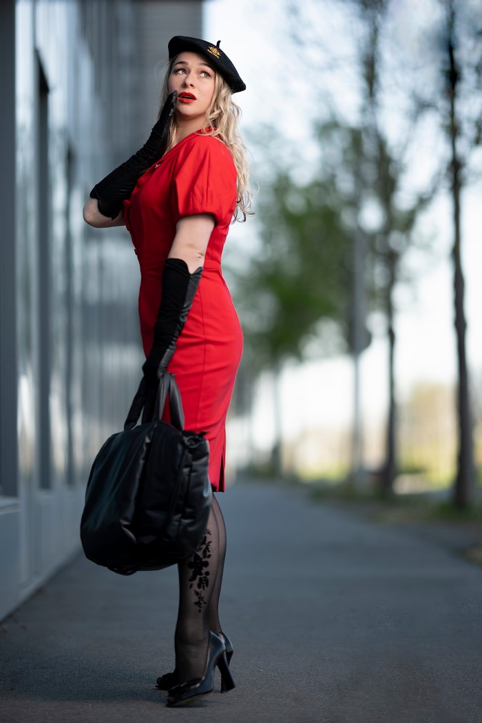 Aleksandra in Red Dress with Beret