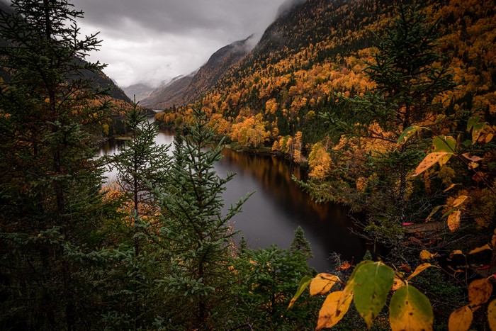 Mountains and lake in autumn, Quebec, Canada