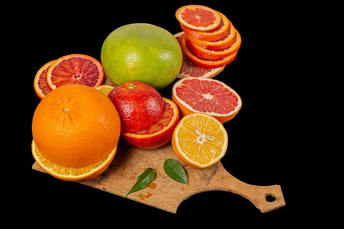 Citrus fruits on a cutting board