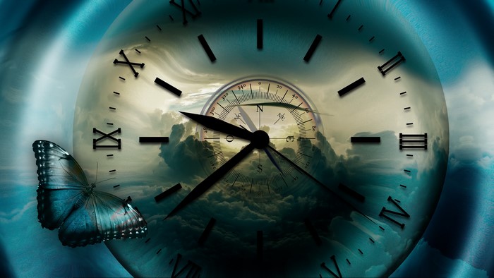 4K Clock Face with Butterfly and Compass