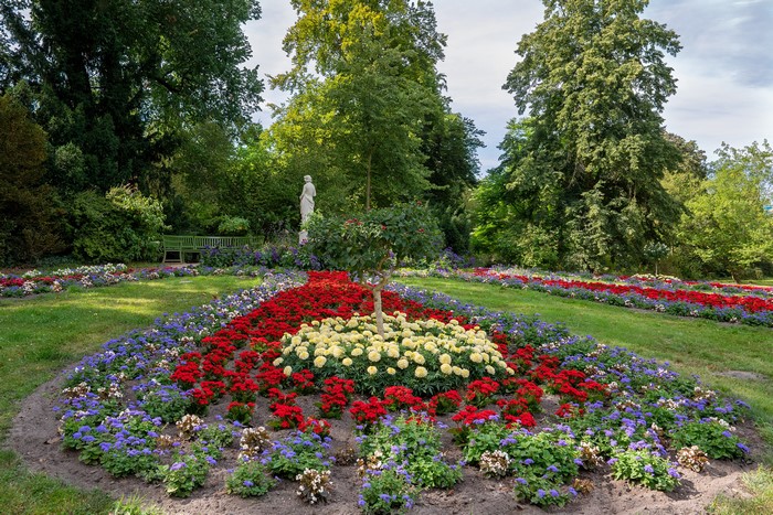 Flower beds and sculpture in Park Sanssouci, Potsdam