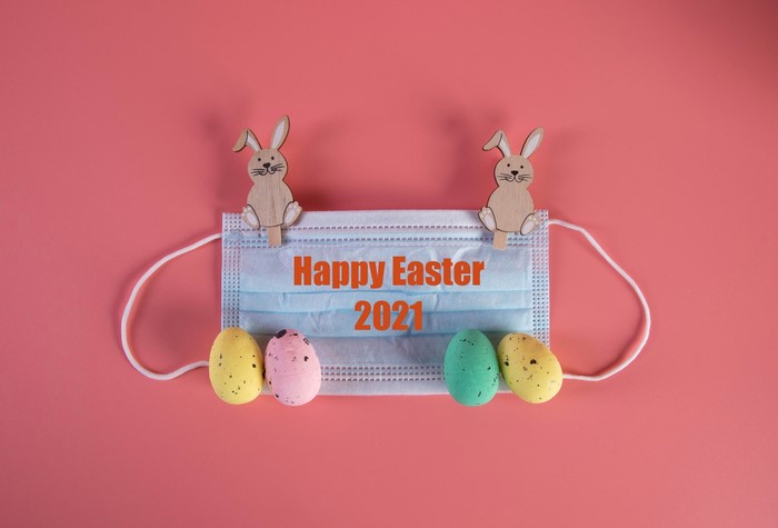 Happy Easter 2021 with Face Mask and Eggs