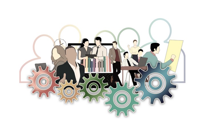 Business people and gears illustration