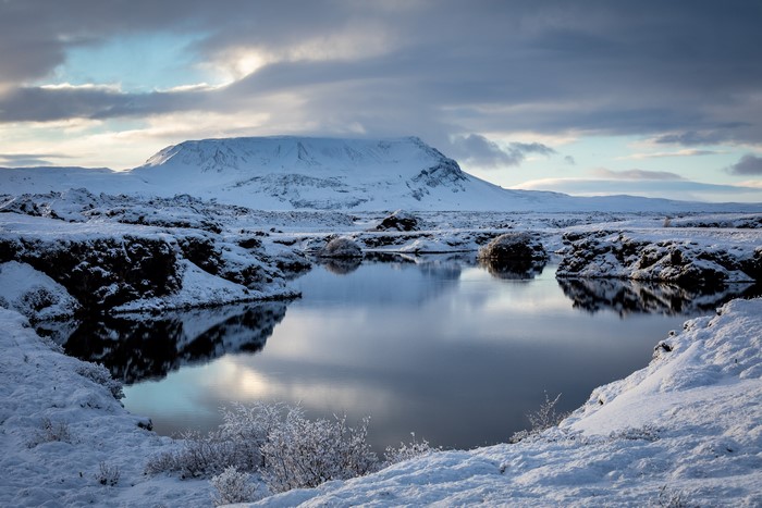 Lake Myvatn Iceland Mountains and Clouds