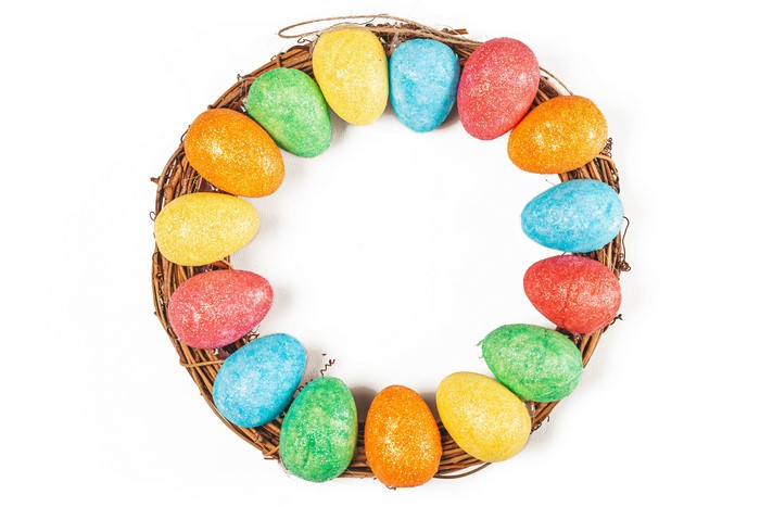 Easter Egg Wreath on White Background