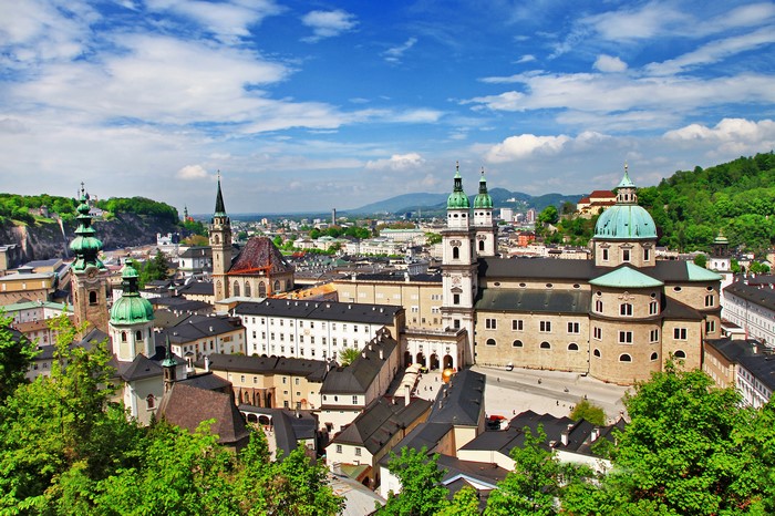 Salzburg Austria cityscape with churches and houses