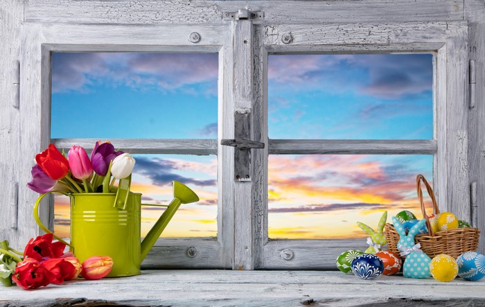 Easter Tulips and Eggs by a Window