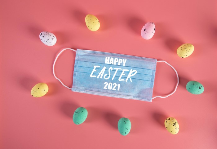 Happy Easter 2021 with Face Mask and Eggs