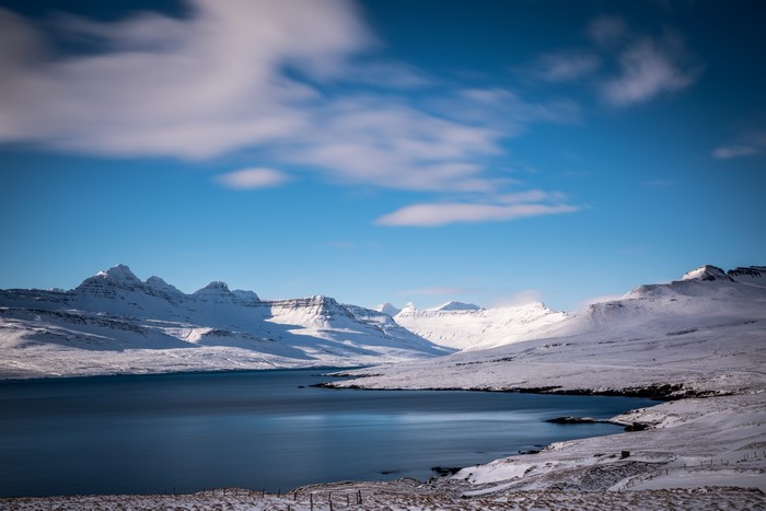 Snowy Mountains and Fjord in Iceland