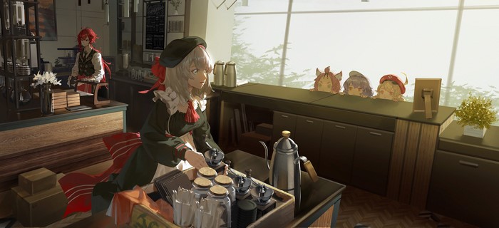 Genshin Impact Characters in Cozy Cafe 4K