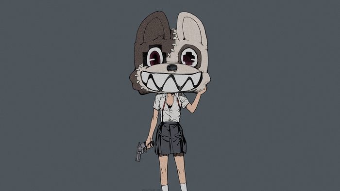 Girl with dog mask from Gleipnir holding a gun