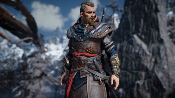 Eivor from Assassin's Creed Valhalla in a snowy landscape