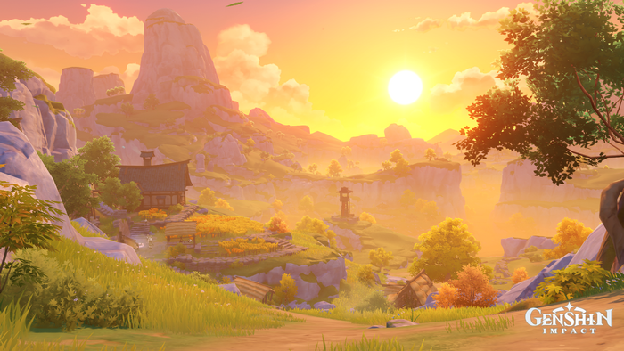 Genshin Impact Serene Sunset Landscape