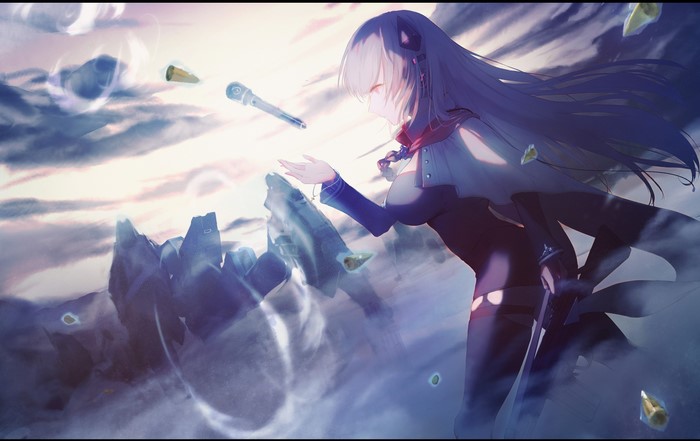 Anime girl with long hair and a sword