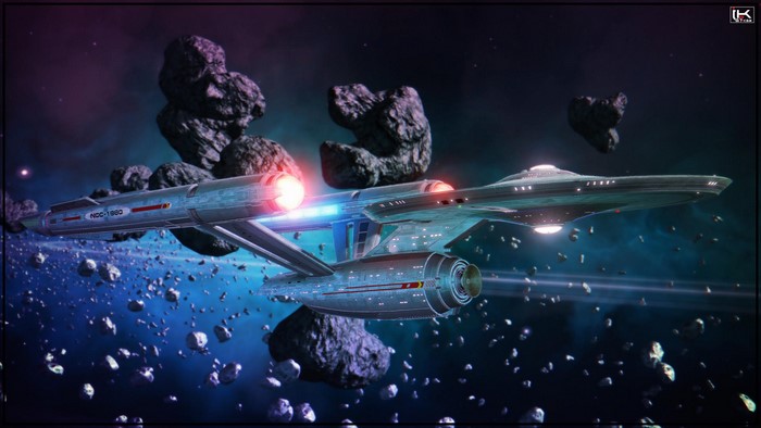 USS Enterprise NCC-1701 from Star Trek in an asteroid field