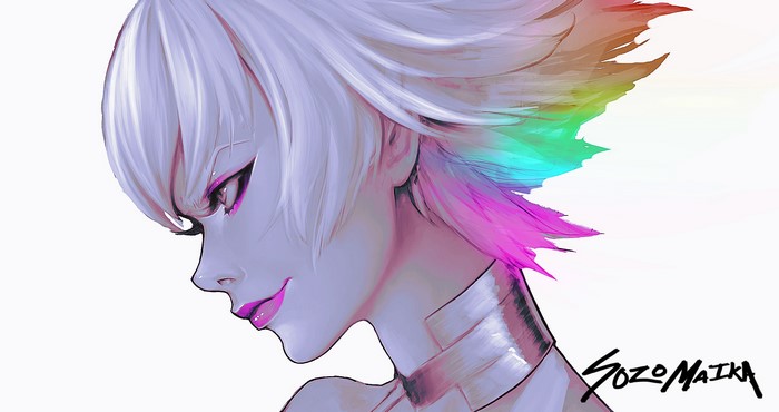 Kiryuin Ragyou from Kill la Kill with rainbow hair
