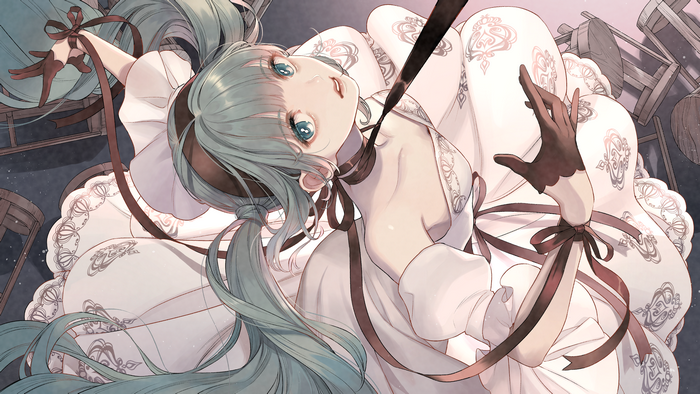 Hatsune Miku from Vocaloid in a white dress