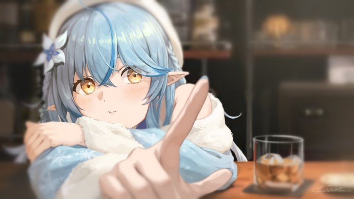 Yukihana Lamy from Hololive at a bar with a drink
