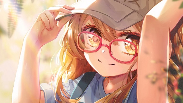 Platelet-chan from Hataraku Saibou wearing glasses and a cap