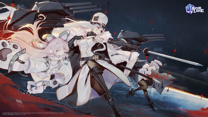 Azur Lane characters with ship guns and swords