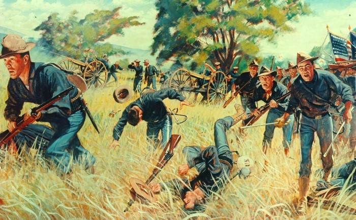 Spanish American War Battle Scene with US Army Soldiers
