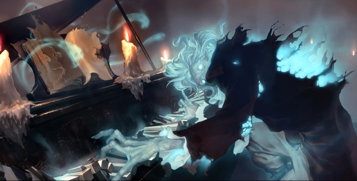 Ghostly figure playing piano in League of Legends
