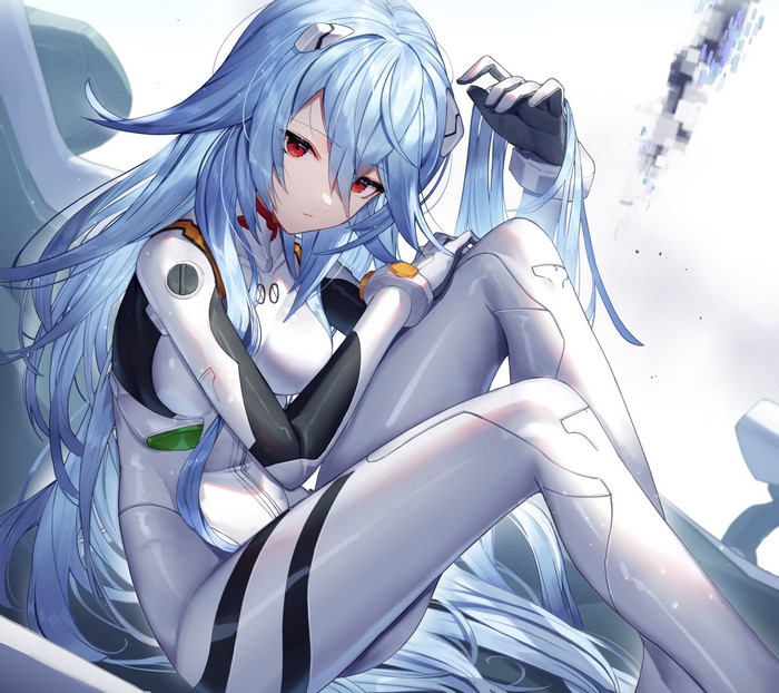 Rei Ayanami from Neon Genesis Evangelion in a white bodysuit