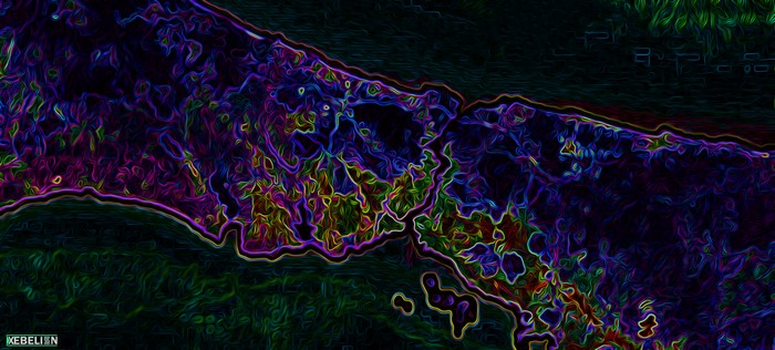 Abstract colorful artwork with neon outlines
