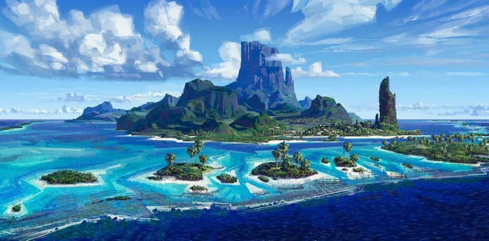 Island landscape with mountains and turquoise water