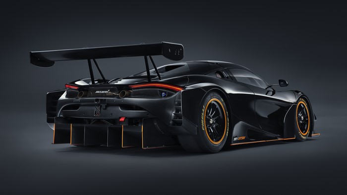 McLaren 720S race car with large rear wing