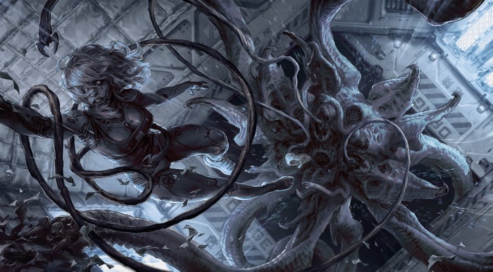 Cyborg fighting a creature by Anton Lavrushkin