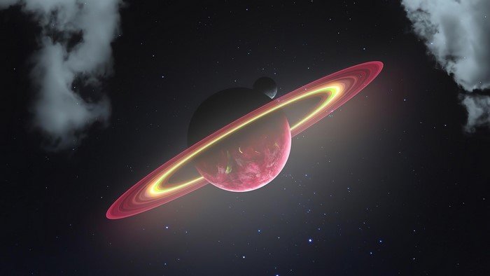 Saturn with Glowing Rings in Deep Space