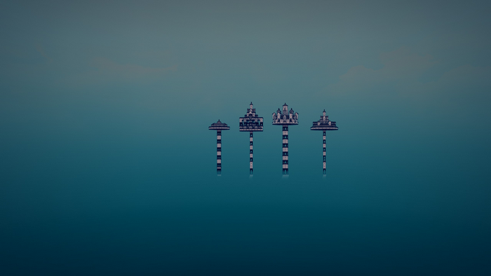 Four floating structures in Townscaper