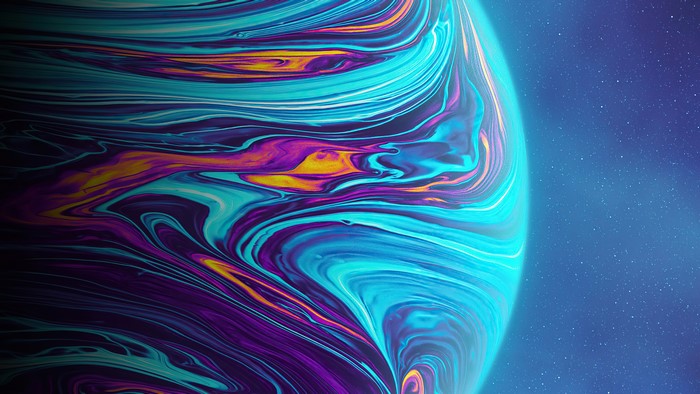 Abstract Planet with Swirling Colors in Space
