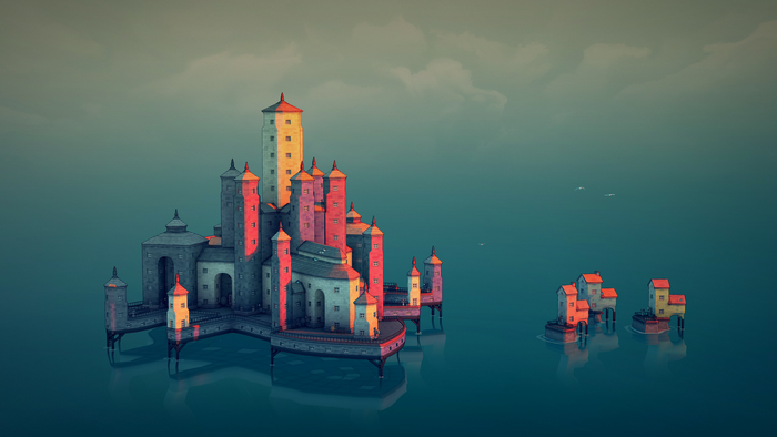 Townscaper castle and houses on water