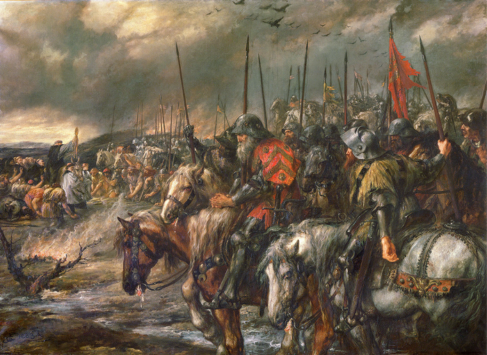 Battle of Agincourt with knights and soldiers